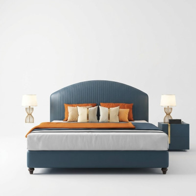 Postel polštář design luxusní kovová manželská lůžka ložnice modrá