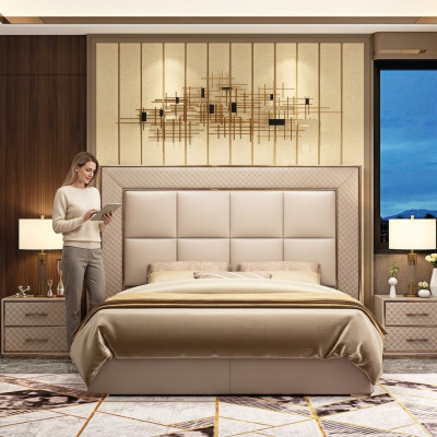 Klassische Polster Leder Kunstleder Doppel Bett Luxus Design Betten Doppel