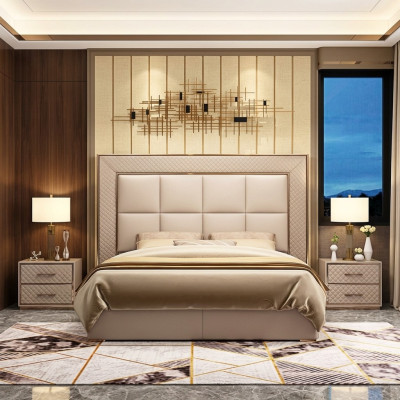 Klassische Polster Leder Kunstleder Doppel Bett Luxus Design Betten Doppel