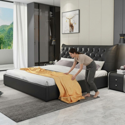 Návrhářská manželská postel Postel Postele Ložnice Kůže Luxus Hotel Potah