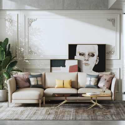 Designer Garnitur Sofa Couch Ecksofa mit Hocker Polster Wohnlandschaft