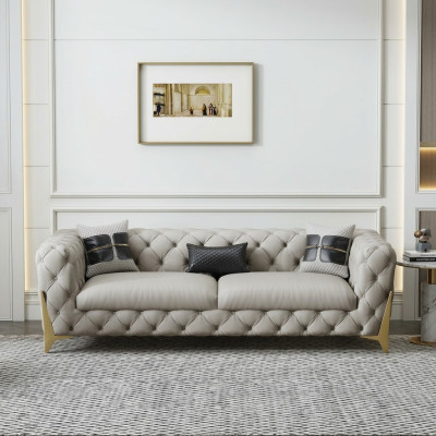 Couch Samt Leder Wohnzimmer Sofa Couchen Chesterfield 3-er Dreisitzer