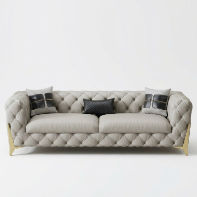 Couch Samt Leder Wohnzimmer Sofa Couchen Chesterfield 3-er Dreisitzer