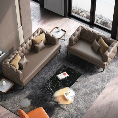 Braune Chesterfield Sofagarnitur 3+2 Sitzer 2tlg. Set Designer Deko Polster Couchen
