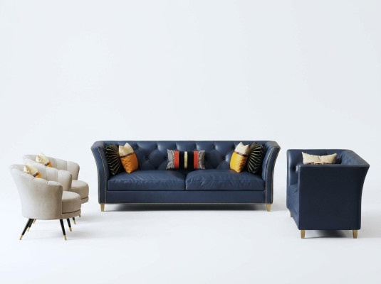 Moderní sedací souprava Chesterfield 3+2 Pohodlné pohovky Kožený nábytek