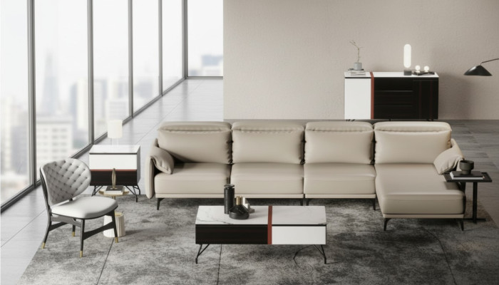 Designer Ledersofa Ecksofa Polster Eck Couch Sitz Eck L Form Garnitur Sofa Neu