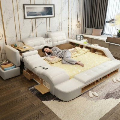 Dvojitý designový kožený postelový nábytek Moderní hotel s multifunkcí