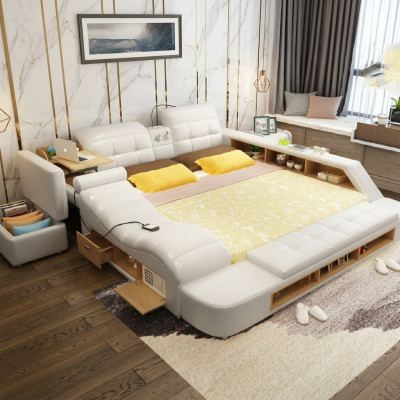 Dvojitý designový kožený postelový nábytek Moderní hotel s multifunkcí