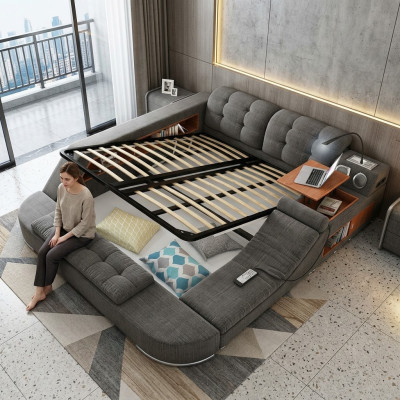 Designová postel s kůží čalouněním postelí hotelu s masážní funkcí multifunkční.