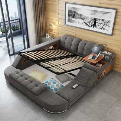 Designová postel s kůží čalouněním postelí hotelu s masážní funkcí multifunkční.