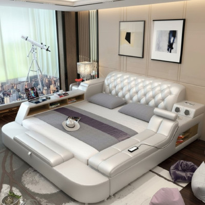 Návrh postele Velké postele Kožené hotely čalouněné 180x200 Regál s multifunkcí