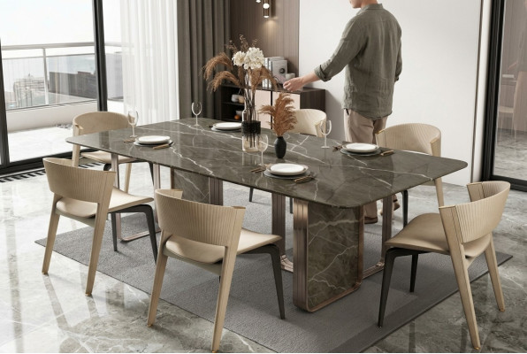 Designer Polster Luxus Tisch Tische 240x100 Esstische Marmor Esstisch Esszimmer