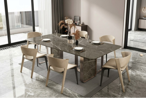 Designer Polster Luxus Tisch Tische 240x100 Esstische Marmor Esstisch Esszimmer