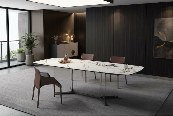 Esszimmer Wohnzimmer Design Luxus Modern Tische Edelstahlbeine Marmo Imitat Neu