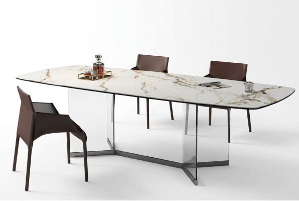 Esszimmer Wohnzimmer Design Luxus Modern Tische Edelstahlbeine Marmo Imitat Neu