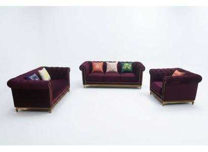 Sitzgarnitur 3+2+1 Sitzer Möbel Polster Textil Moderne Chesterfield Design