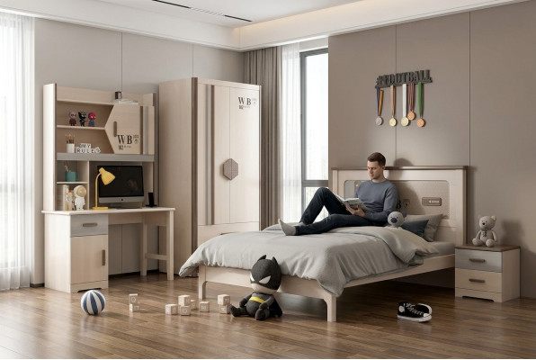 Kinderzimmer Jugendzimmer Set Bett Kleiderschrank Nachttisch Schreibtisch 4tlg
