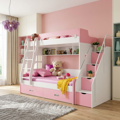 Jugendbett Betten Rosa Kinderbett Doppelstockbett Stockbett Holz Möbel Holz Neu