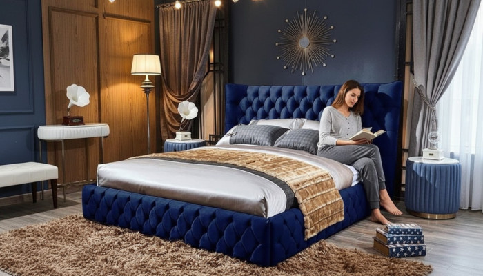 Betten Chesterfield Desi180x200gn Doppelbett Möbel Polster Textil Blau Bett Neu