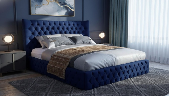 Betten Chesterfield Desi180x200gn Doppelbett Möbel Polster Textil Blau Bett Neu