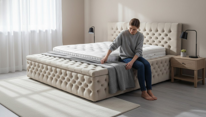 Chesterfield Doppel Hotel Betten Schlaf Zimmer Leder Modern Bett Polster
