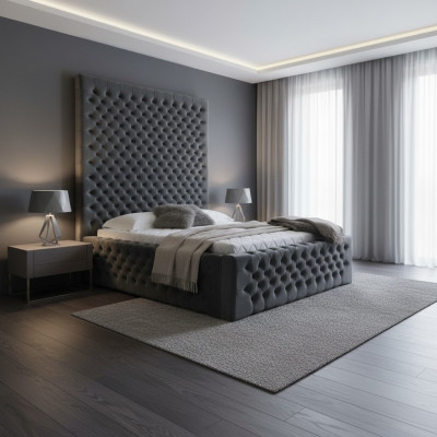 Designer Moderní Chesterfield postel v moderním luxusním stylu s vysokou hlavovou částí