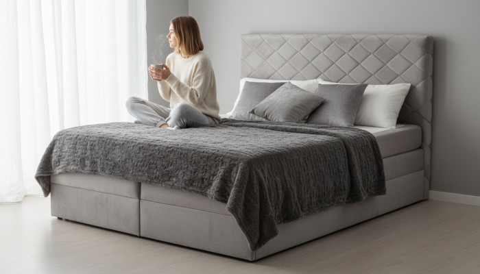 Boxspring Bett Lederbett 180x200cm Hotel Doppelbett Luxus Betten Modernes Neu