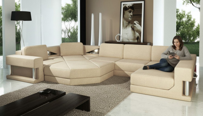 Ecksofa Polster Sitz Stoff Couch Sofas Couchen U Form Wohnlandschaft Möbel Neu