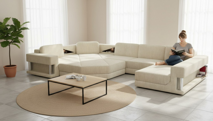 U-Forma Sofa Pohovka Design Pohovka Textil Moderní Polštář Nový Obývací pokoj Rozkládací pohovka