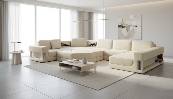 U-Forma Sofa Pohovka Design Pohovka Textil Moderní Polštář Nový Obývací pokoj Rozkládací pohovka