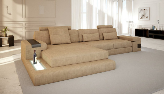 Design Moderní Pohovka Tkanina Hnědá Rozkládací Přihrádka Rozvržení Pohovky Roh Nový