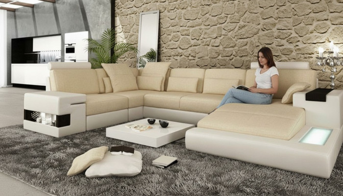Rohová sedací souprava U-Forma Kožená pohovka Pohovka Obývací souprava Design Moderní pohovka