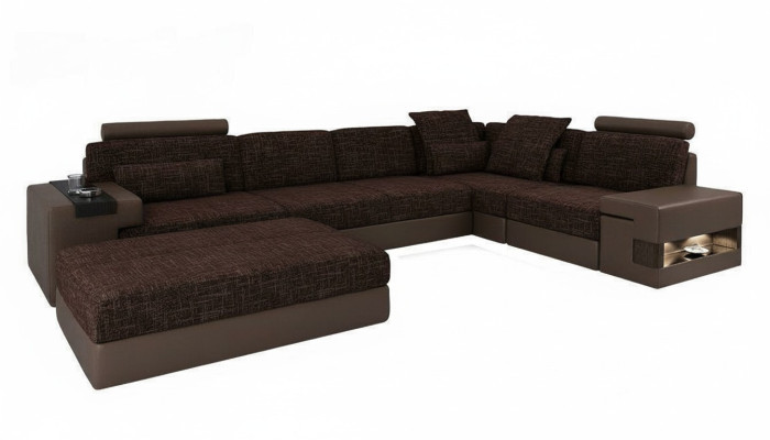 Moderne Designer Ecksofa L-Form Möbel Polster Textil mit Hocker 2tlg Set Neu
