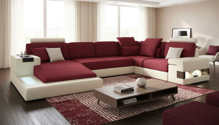 Ledersofa Designer Sofa U Form Wohnlandschaft Couch Polster Ecksofa Neu