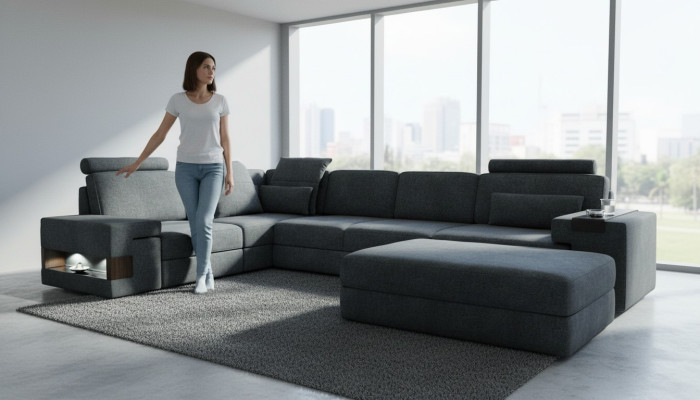 Design Pohovka Rozkládací Rok Elegance s Podnoží Sedací soupravy Obývací pokoj L-tvar Moderní Luxusní