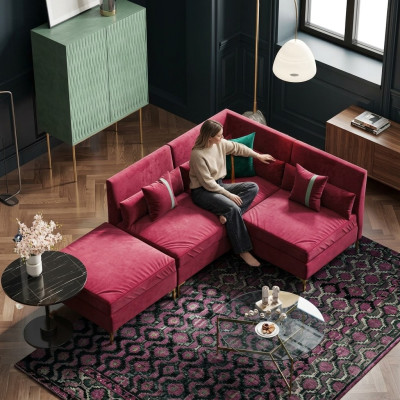 Wohnlandschaft Ecksofa L-form Relax Samt Massivholz Sitz Design Couch Lounge neu