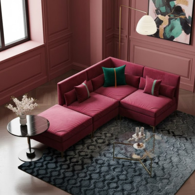 Wohnlandschaft Ecksofa L-form Relax Samt Massivholz Sitz Design Couch Lounge neu