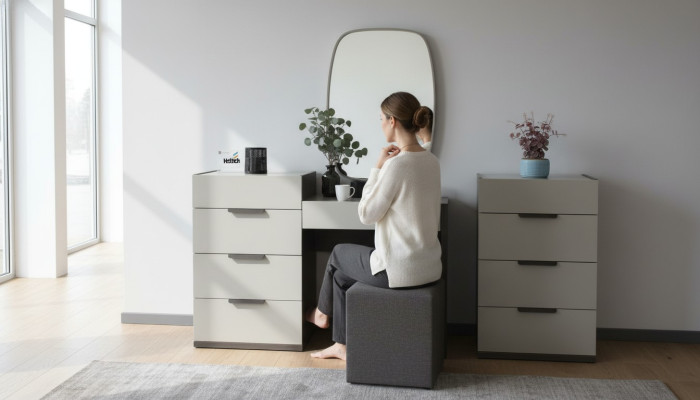 Šminkovací stůl se zrcadlem Make Up ložnice Design nábytek dřevo 2ks. Nové