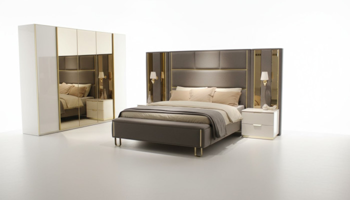 Postel 2x noční stojan 3 kusy Ložnice manželská postel Design Nábytek Dřevo Nový Set
