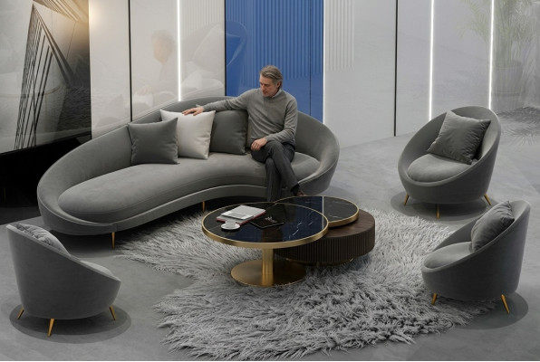 Rohová sedací souprava + křeslo obývací krajina Relaxační sedadlo Design Pohovka Kavárna Pohovky Textilní Samet