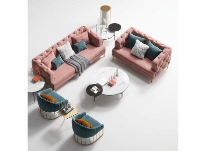 Rosa Chesterfield Wohnlandschaft Designer Couchen Lounge Sofas 3+2 Sitzer Set