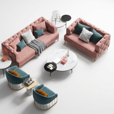 Tříkřeselná relaxační designová pohovka s loungovým textilním potahem.