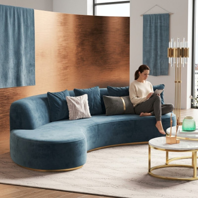 Sametová pohovka 4místná potah textil Moderní Relaxační sedadlo Luxusní nábytek Rohová sedací souprava Kulatá Nová