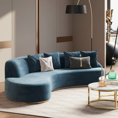 Sametová pohovka 4místná potah textil Moderní Relaxační sedadlo Luxusní nábytek Rohová sedací souprava Kulatá Nová