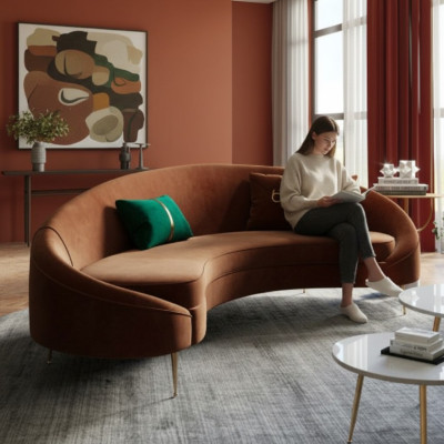 Ecksofa 3 Sitzer Polster Samt Modern Relax Sitz Luxus Möbel Wohnlandschaft Eck
