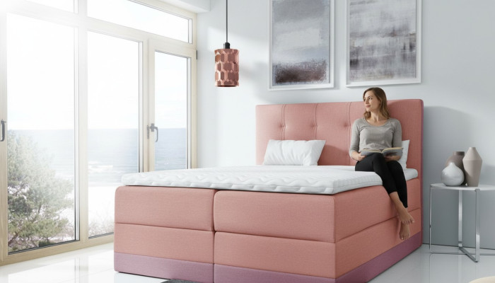 Manželská postel Růžová polstrovaná postel Postele Boxspring Postel Dvojlůžko s matrací Nové