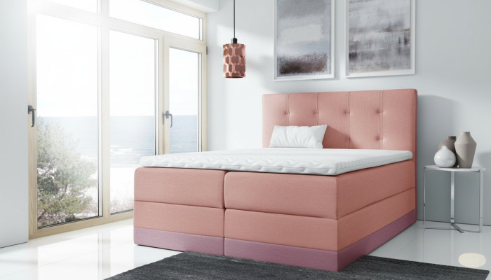 Manželská postel Růžová polstrovaná postel Postele Boxspring Postel Dvojlůžko s matrací Nové