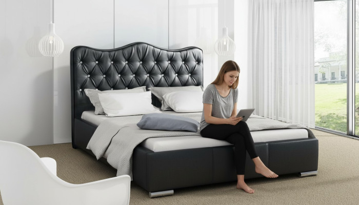 Bettrahmen Betten Ehebett Modern Bett Kunstleder Polsterbett Doppelbett Schwarz