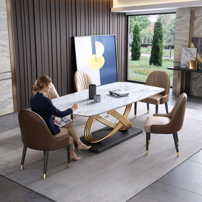 Luxus Tisch Metall Esstisch Mega Design Tische Edelstahl Marmor Imitat Esstisch