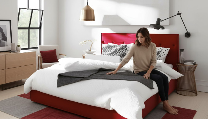 Bett Design Doppel Bettfunktion Hotel Textil Schlafzimmer Betten Bettrahmen Rot